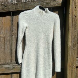 White fuzzy long sleeve Dress